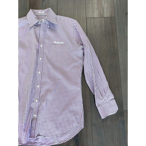 Peter Millar Mens Medium Shirt Purple Gingham Check Long Sleeve Button-Up Cotton - Picture 5 of 8